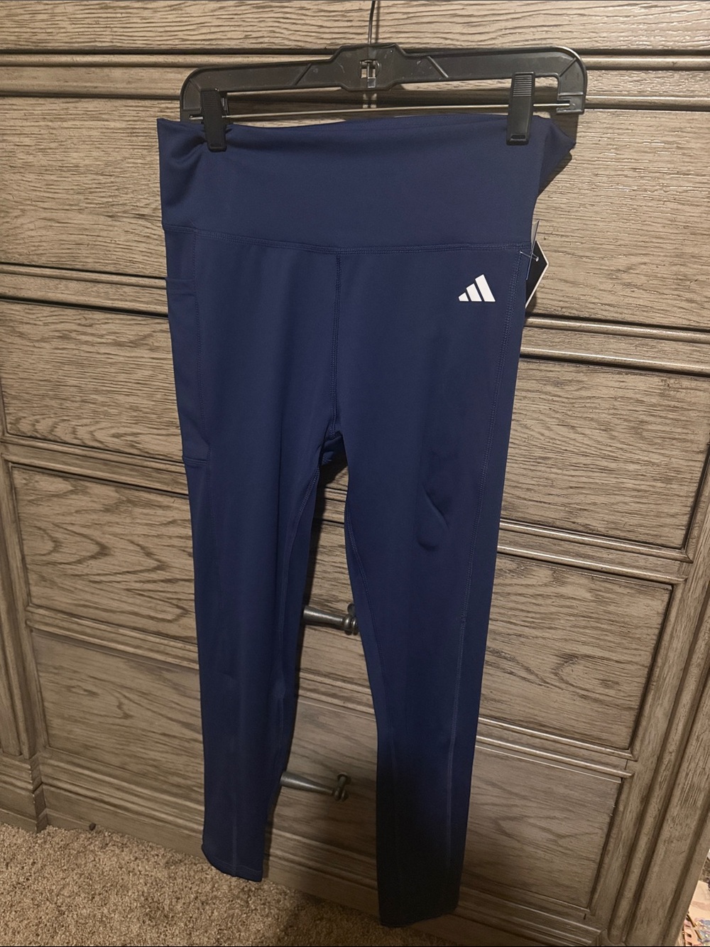 adidas Navy High-Waist Performance Leggings with White Logo